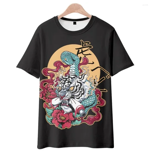Camisetas para hombre, moda de verano, ropa de calle, camisetas con estampado de tigre negro, camisetas informales Harajuku para hombre, camisetas holgadas de manga corta