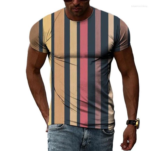 T-shirts pour hommes Mode d'été T-shirt à motif rayé 3D Personnalité décontractée Cool Imprimer Manches courtes Jeune Style simple Haut à col rond 6XL