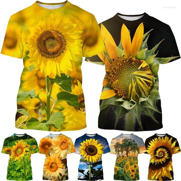 Camisetas para hombres Fashion Fashion Sunflower 3d Camiseta impresa unisex Harajuku Hermosa manga corta Top