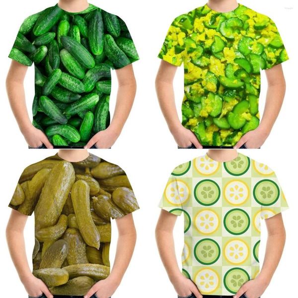 Camisetas de verano para hombre, camiseta con estampado 3D de pepino vegetal y comida súper Real, camiseta informal de manga corta con dibujos animados para niño