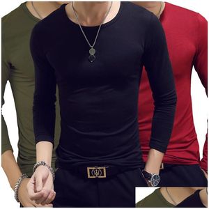 T-shirts pour hommes T-shirt de mode d'été Casual Simple Mens Couple de coton à manches longues Rue confortable Top solide Version coréenne de Self Dhxlz