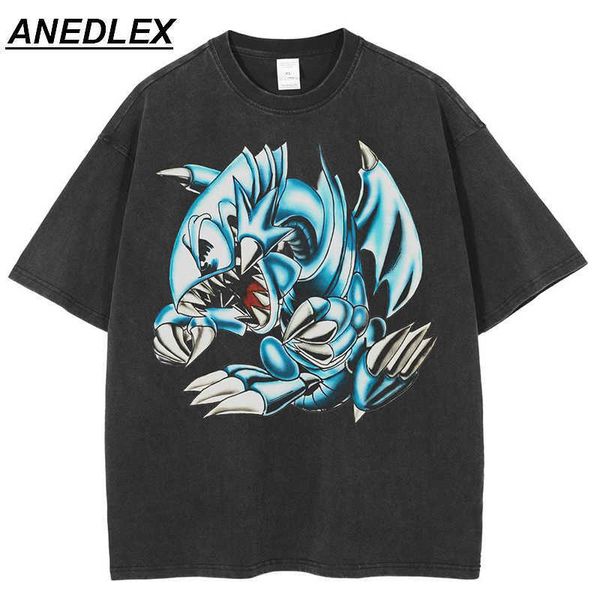 T-shirts pour hommes T-shirt de mode d'été Hommes Hip Hop Streetwear Bleu Dinosaure Imprimé T-shirt Harajuku Coton Casual T-shirt À Manches Courtes Tops T-shirts J230509