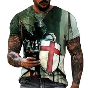 T-shirts masculins T-shirt de mode d'été Templier 3D T-shirt pour hommes imprimés Strt Harajuku Cross Tshirt pour hommes Short Slve surdimensionné Tshirt Vintage Top T240425