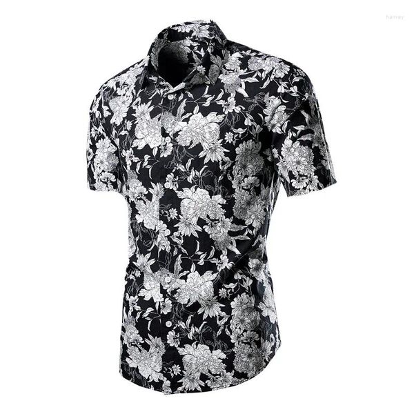 T-shirts pour hommes été à la mode et personnalisé imprimé à manches courtes pur coton motif de fleurs haut ajusté