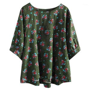 T-shirts T-shirts Zomer Vlas Bloous Plus Size 6XL 5XL Boho Retro Dames Half Mouw Mooie Self-Cultivati ​​Show Show