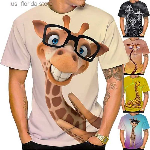 Camisetas para hombres Verano divertido para hombre camiseta tops impresión 3D jirafa animal ts o-cuello camisas de gran tamaño ropa para hombre masculino casual strtwear corto Y240315