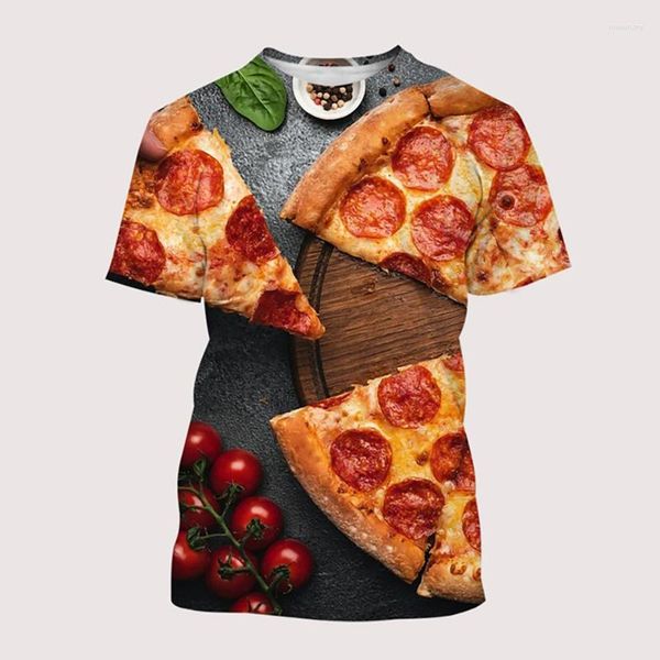 Camisetas para hombres camisetas de pizza divertida de verano comida estampada estampada 3d hombres mujeres camiseta casual de gran tamaño haruku camisetas