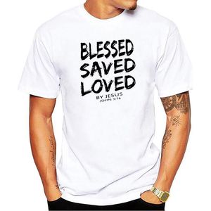 Camisetas para hombre, camiseta divertida de verano, Camiseta de algodón con líneas bíblicas de Christian Jesús, bendito, salvado, amado, John 3 y 16