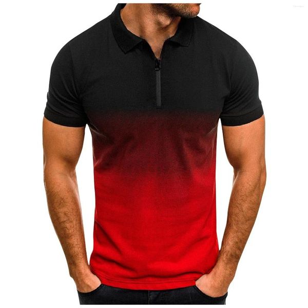 Camisetas para hombre, camisa de gran tamaño con solapa de Color degradado, ropa informal con cremallera, Ropa Para Hombres, 2024