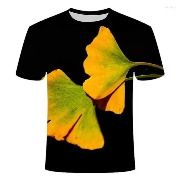 Camisetas para hombre Verano Hojas de plantas verdes Camiseta con estampado digital 3d Tendencia de personalidad Moda Cuello redondo Camisa de manga corta de gran tamaño