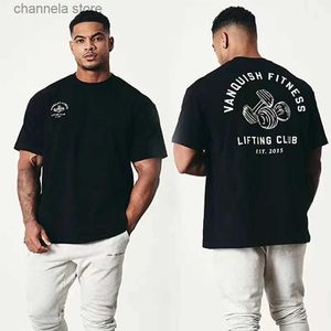 Heren T-shirts Zomer Gym T-shirts Fitness Oversized 100 Katoen Man Vrouwen T-shirt Hoge Kwaliteit Bodybuilding Mannen Kleding Print Tee gratis Verzending T240217