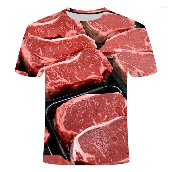 Camisetas para hombre, camiseta holgada con estampado Digital 3D creativo de carne de res con patatas fritas de Hamburgo de verano, manga corta y cuello redondo