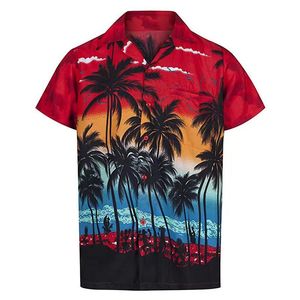 T-shirts voor heren Zomer Hawaiiaanse Europese en Amerikaanse dunne sectie 2021 Strandprint Casual shirt met korte mouwen Streetwear man kleding