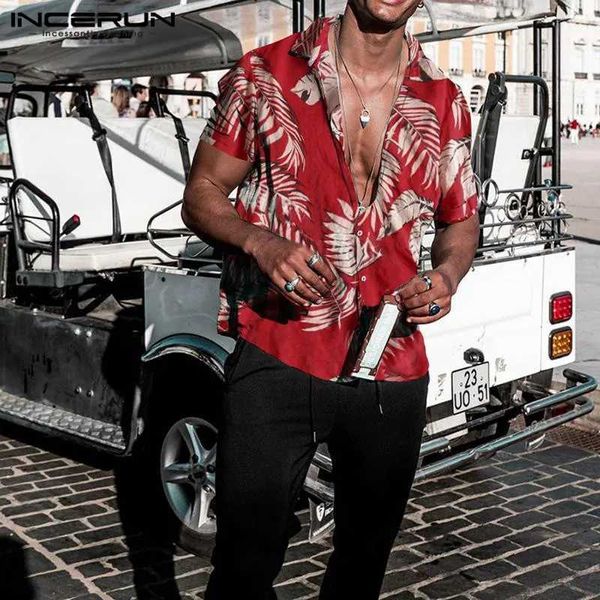 T-shirts masculins Summer Hawaiian Red Shirt Tropical Tropical Flower Mens Ments Casual Casched Coton Cotton Button chimique Vacation Loose Plage J240409