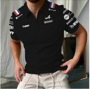 T-shirts pour hommes Summer Heads F1 Zipper Polo Shirt Formula An Alpine Team Alone Bleu Noir Casual Manches Courtes Racing Fans