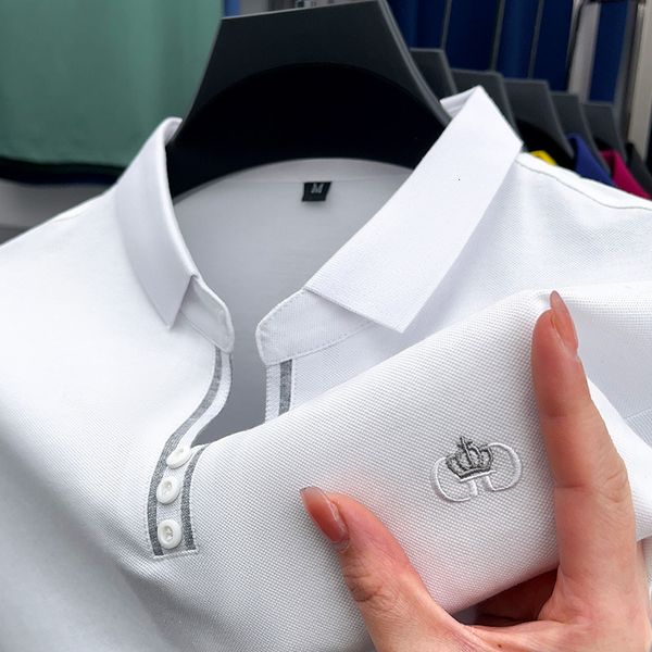 T-shirts pour hommes Été Haut contenu Polo en coton Revers Décolleté Rayures blanches Décontracté T-shirt à manches courtes Couronne Broderie M 4XL 230707