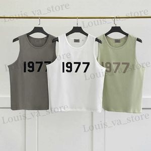 T-shirts voor heren zomer hoogwaardige tanktops 100% katoenen sluleloze shirt flocking unisex oversized sportscholen loopt Vest T240419
