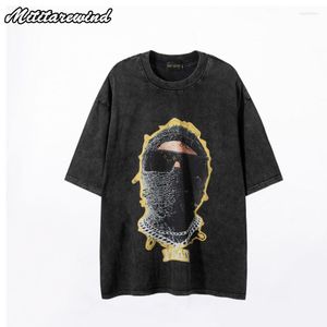 T-shirts pour hommes Summer Hip Hop American Fashion Casual O-Neck Hommes T-shirts High Street Print Cotton Graphic Loose Wash Distressed Couple Tees