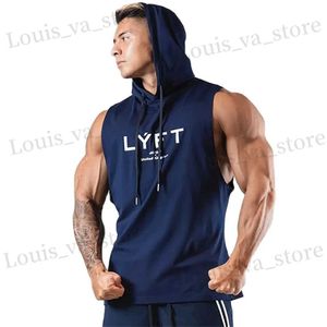 T-shirts masculins char à capuche d'été gymnase de bodybuilding sport swveless swelets masculins mâle coton de coton de coton singulet veste veste t240411