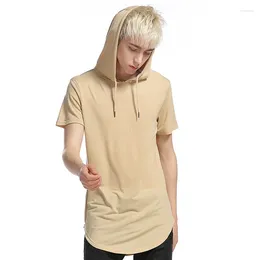 T-shirts pour hommes Sweat à capuche d'été Mode T-shirt long Hip Hop Street Dress Slim Fit Side Zipper Manches courtes Casual