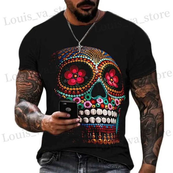 T-shirts masculins T-shirts pour hommes du crâne d'horreur d'été 3D