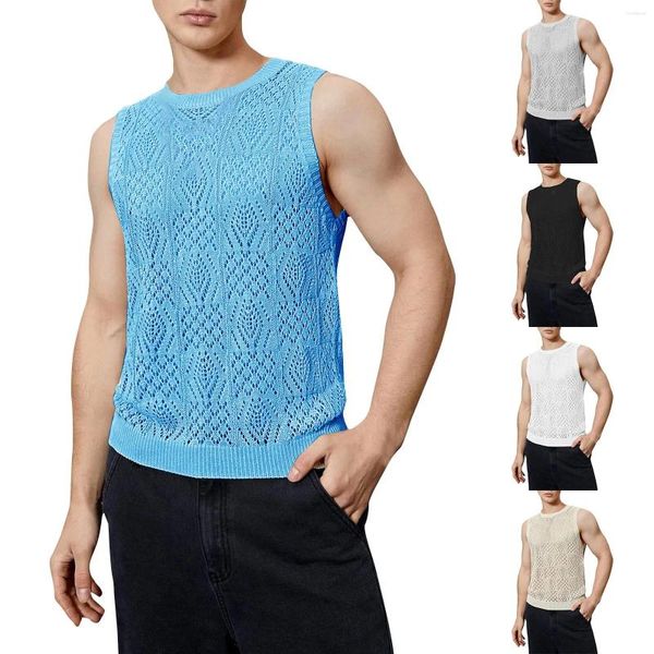 T-shirts pour hommes Summer Tricoted Cloute respirant gilet rond Couc sans manches décontractées Top coréen Dongdaemun de haute qualité Vêtements