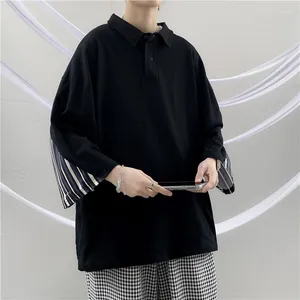 Camisetas para hombres Verano Coreano Manga corta Hombres Polo High Street Suelto Empalmado Rayado Moda All-Match Ropa de gran tamaño Negro Blanco