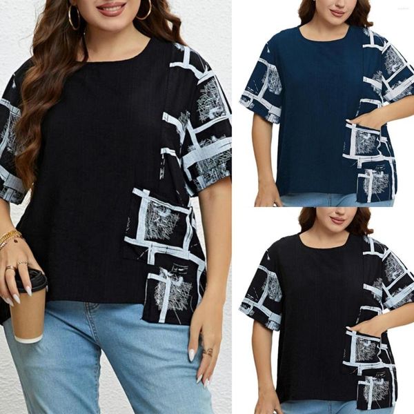 Camisetas de verano para hombre, túnica holgada con volantes y bolsillo con estampado Irregular de talla grande, camiseta 2 A, camisola, Tops para mujer 1x