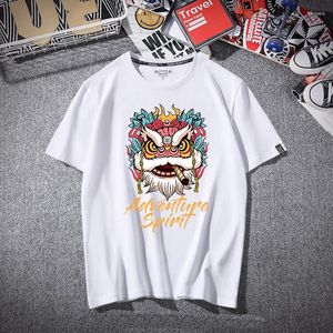 Heren t shirts zomer leeuw dans handgeschilderde all-match paren t-shirt Chinese stijl nieuwigheid grappige streetwear hiphop korte katoen mannen 2023