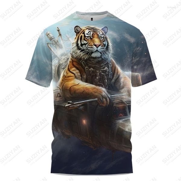 Hommes t-shirts été ample T-shirt décontracté tigre volant imprimé 3D grande taille rue Harajuku hauts à manches courtes