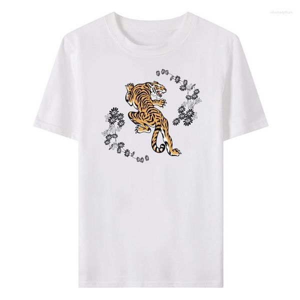 Camisetas de verano para hombre, camisetas con estampado de tigre fresco para hombre, camiseta de algodón de cuello redondo para hombre, camisetas casuales de manga corta simples que combinan con todo, camisetas de lujo