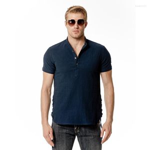 Heren t shirts zomer heren linnen shirt vaste kleur strand casual dagelijkse mannen kleding ademend v-hals 4 kleuren slanke top voor