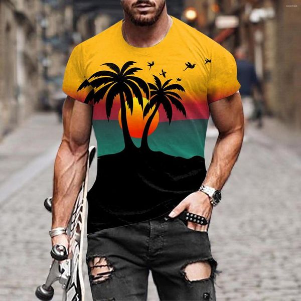 Camisetas de verano para hombre, camisetas de manga corta con estampado de cocoteros para hombre, camisetas de Fitness transpirables Retro informales para gimnasio, ropa para hombre 2023