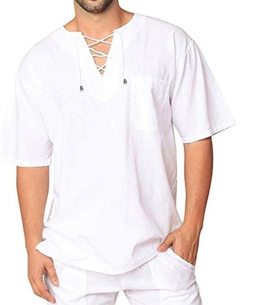 T-shirts pour hommes T-shirt à manches courtes pour hommes d'été T-shirt blanc ample pour hommes en coton et lin Led Casual Tops Chemise HommeMen'sMe