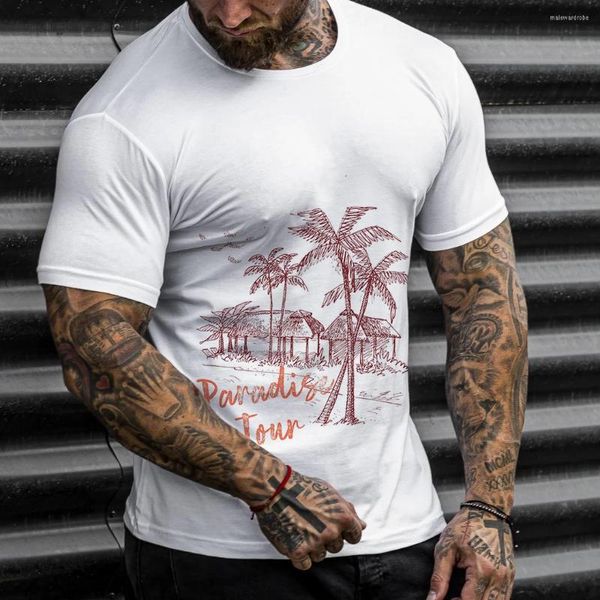 Camisetas para hombre, camiseta de verano para hombre, estampado de árbol de coco 3d, ropa hawaiana de manga corta a la moda, ropa de playa de gran tamaño