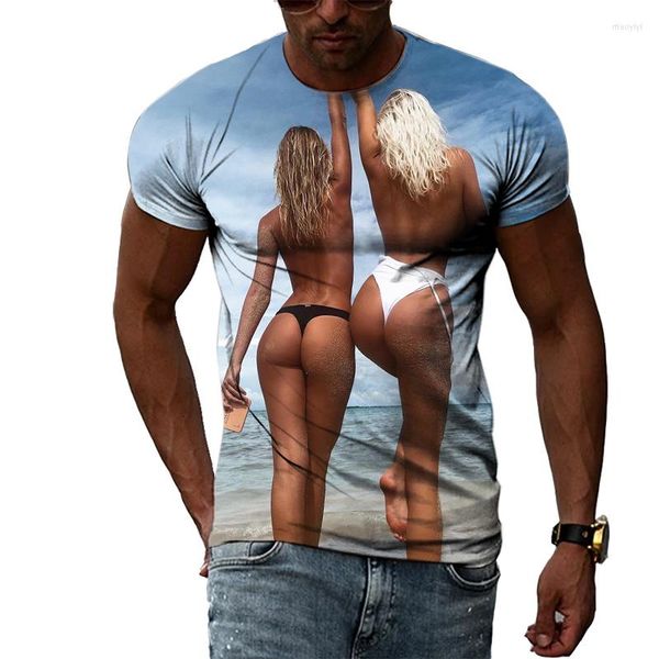 Camisetas de verano para hombre, camiseta de moda alternativa, fresca, de secado rápido, clásica, cuello redondo, divertida, Hip Hop, playa, chica Sexy, 3D HD