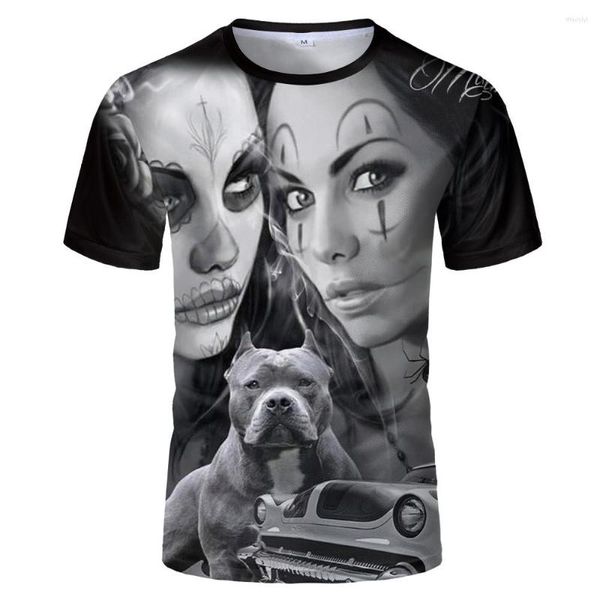 Camisetas de verano para hombre, camiseta informal de manga corta, camiseta de Hip Hop, ropa de calle a la moda, Calavera de Bully Pitbull de belleza para hombre