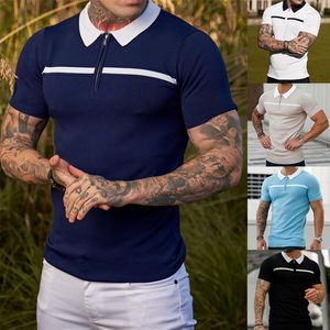 T-shirts pour hommes Été T-shirt pour hommes Col rabattu Color-Block Bas Chemise Sports Loisirs Mode Tendance Vêtements Manches courtes