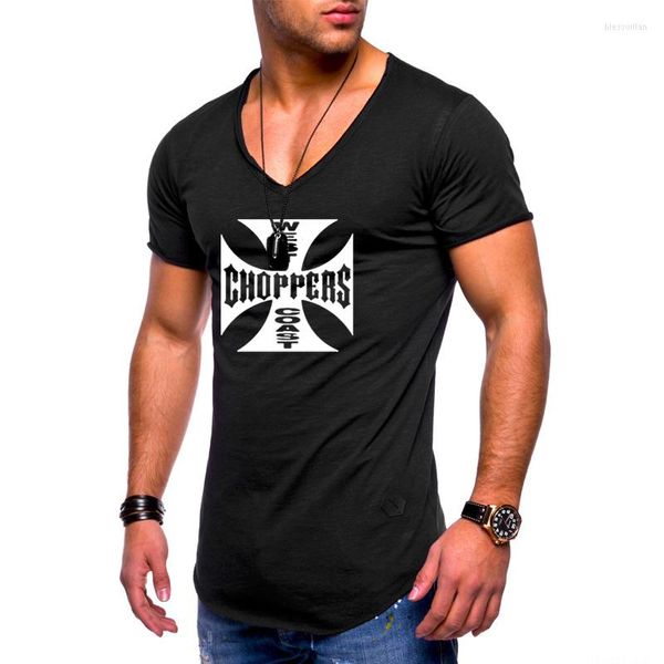 T-shirts pour hommes été hommes T-Shirt ouest imprimé couleur unie à manches courtes mâle décontracté confortable léger col en v coton hommes