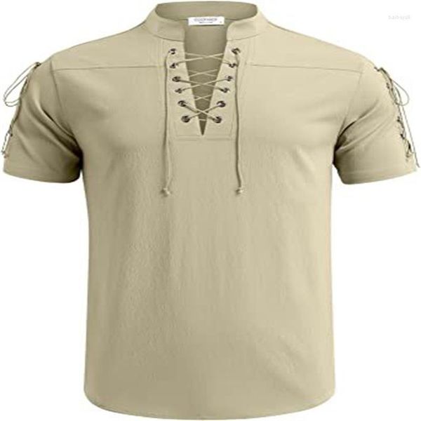 T-shirts pour hommes été chemise à col en V pour hommes mode hommes T-shirt à manches courtes Viking coton et lin Led décontracté homme T-shirt respirant hauts