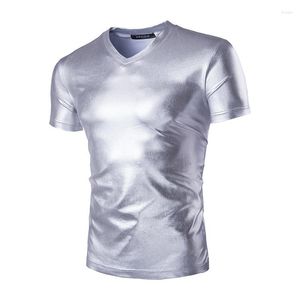 Camisetas para hombre, camiseta brillante de verano para hombre, moda dorada, plateada, negra, cuello redondo, escenario para discoteca, camisetas de marca de manga corta ajustadas para hombre