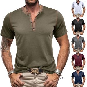 T-shirts pour hommes T-shirts occasionnels d'été pour hommes Chemise à manches courtes de couleur unie pour le sport Henley Col Polo T-shirt Colorblock Bouton Décolleté