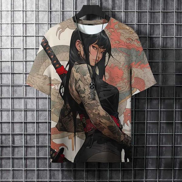 T-shirts masculins Summer Fashion Fashion Cool Samurai Tattoo Graphic T-shirts Trend Casual HARAJUKU Strtwear 3D Hip Hop Op Op Ops Ts TOS T240506