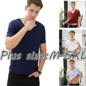 Heren t shirts zomers heren ijs zijden naadloze vaste kleur t-shirt korte mouw met korte mouwen v-hals bovenaan ademende zweet-absorberende sportfitness