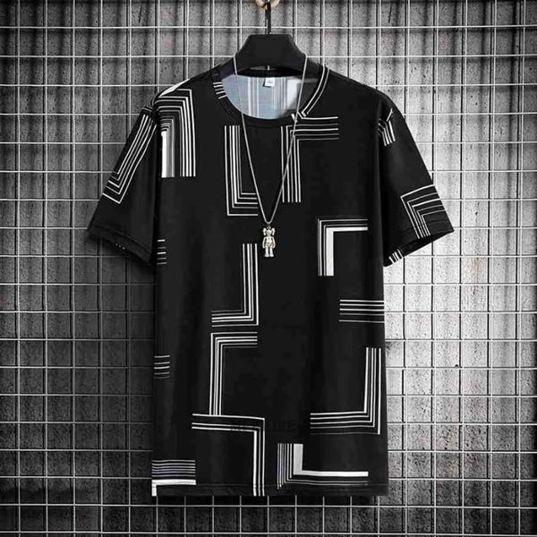 Camisetas de verano para hombre, camiseta de hielo para hombre, camisetas holgadas de manga corta con estampado geométrico Athflow de talla grande 7XL 8XL 9XL, camiseta suave Mferlier Cool