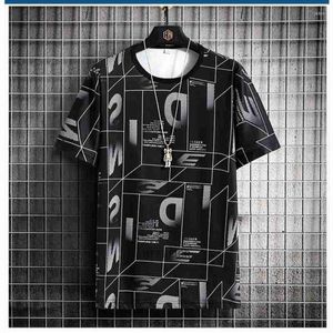 Heren t shirts zomer mannen ijs t -shirt letter geometrie Korea stijl high street tees tops plus maat 7xl 9xl 8xl losse dunne graffiti