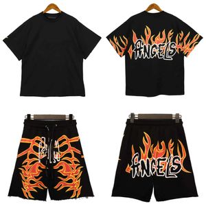 T-shirts voor heren Zomer Heren Letters Shorts T-shirt Katoen Losse broek Street chic Ademend Joggingbroek Unisex Knielengte Fire Sportkleding J240322