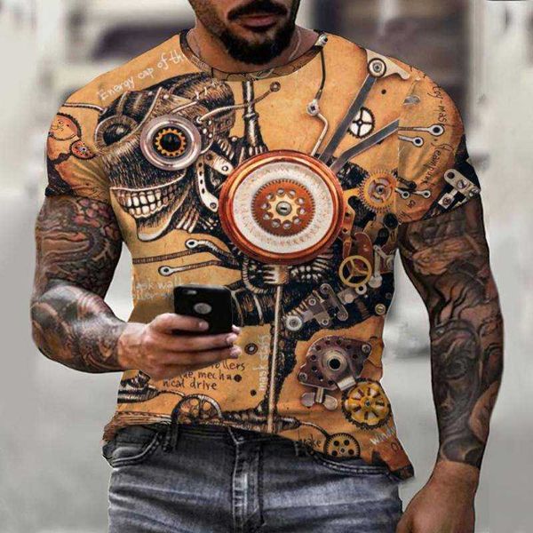 Camisetas de verano para hombre, camisetas de manga corta de gran tamaño, camiseta de moda, reloj mecánico divertido, movimiento, impresión 3D, cuello O para hombre