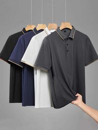 T-shirts masculins Polo Men Summer 2024 Nouveau T-shirt Classic Short Sphelab T-shirt de Silk Polos à glace nylon rapide et taille 8xl H240508