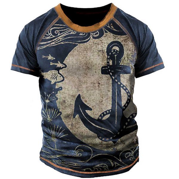 Camisetas para hombres Summer Muscle's Muscle Tops Mangas cortas Ancla de moda Anchor gráfico 3D estampado Retro callejazo retro camisetas de talla de talla 6xl T230103